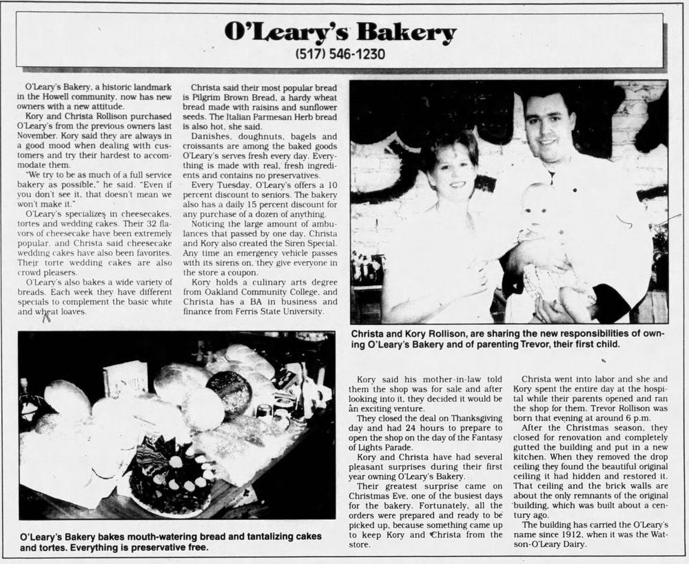 OLearys Bakery - Jul 23 1997 Article